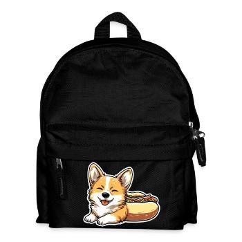 Cute Corgi Hot Dog Bun Sticker - Kids' Backpack - black - Front