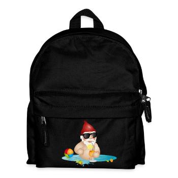 Garden gnome in the swimming pool or sea and drink - Kids' Backpack - black - Front
