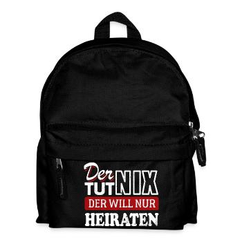Der tut nix, der will nur heiraten - JGA Spruch - Kinder Rucksack - Schwarz - Vorne