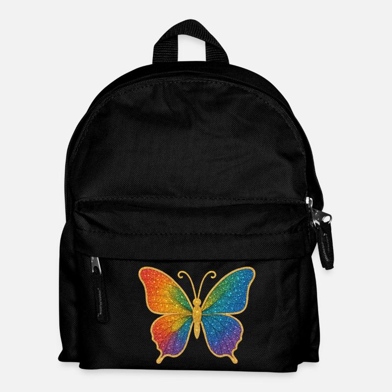 Glitzernder Regenbogen-Schmetterling - Kinder Rucksack - Schwarz