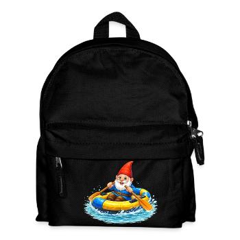 Garden gnome in rubber dinghy on summer adventure - Kids' Backpack - black - Front