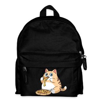 Cute Chubby Cat Eating Pizza - Kids' Backpack - black - Front