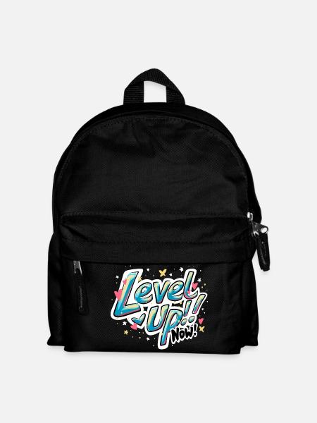 Vibrant Inspirational 'Level up now!' Quote Design - Kids' Backpack - black