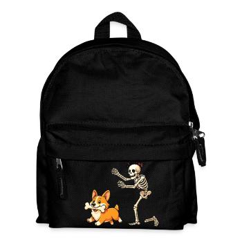 Skeleton Chases Corgi Dog Humor - Kids' Backpack - black - Front