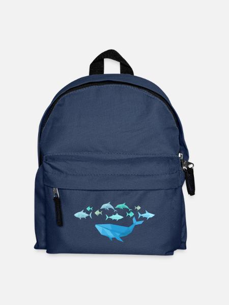 Fische mit Wal im Origami-Stil - Kinder Rucksack - Navy
