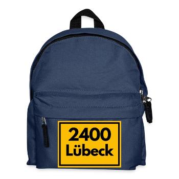 Ortsschild - damals Retro alte PLZ 2400 LÜBECK - Kinder Rucksack - Navy - Vorne