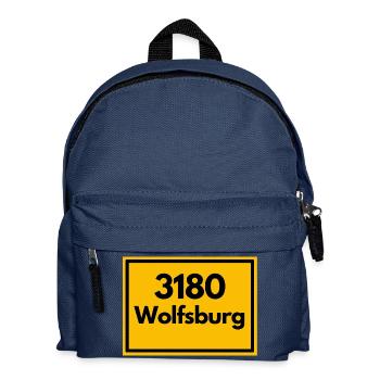 Ortsschild - damals Retro alte PLZ 3180 WOLFSBURG - Kinder Rucksack - Navy - Vorne
