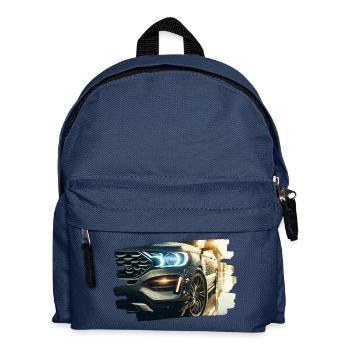 Modernes Luxusauto in der Regenreflexion - Kinder Rucksack - Navy - Vorne