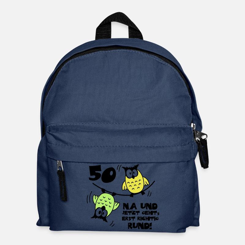 Geburtstag 50, Eulen am Drahtseil, rund - Kinder Rucksack - Navy