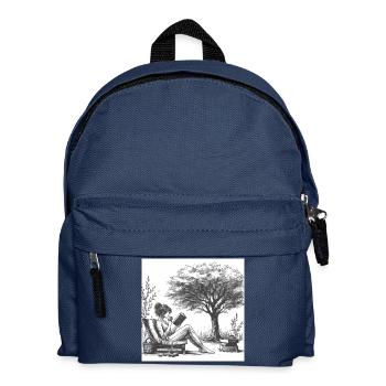 Femme buvant du café et lisant un livre - Sac à dos Enfant - bleu marine - Devant