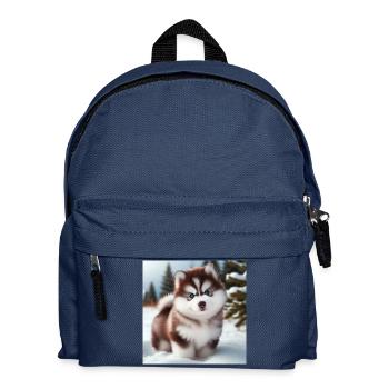 Chiot husky sibérien dans la neige - Sac à dos Enfant - bleu marine - Devant