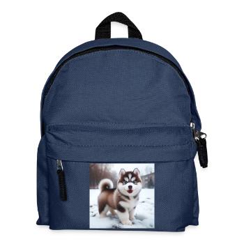 Chiot husky sibérien dans la neige - Sac à dos Enfant - bleu marine - Devant
