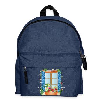 Summer window with flower box - Kids' Backpack - navy - Front