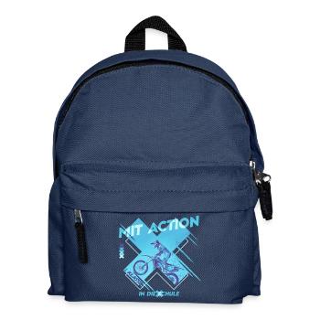 Einschulung Schulkind Motocross Bike Action - Kinder Rucksack - Navy - Vorne
