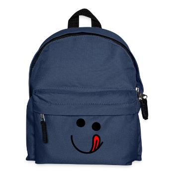 Zunge heraus - hungriges glückliches Gesicht - Kinder Rucksack - Navy - Vorne