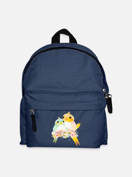 zwei rundliche Kanarienvögel in einer Blütenpracht - Kinder Rucksack - Navy