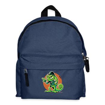 Angry chameleon gentleman with raised finger - Kids' Backpack - navy - Front