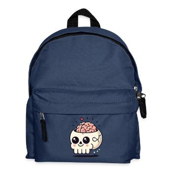 Mignon et fou : Crâne kawaii avec cœur et cerveau - Sac à dos Enfant - bleu marine - Devant