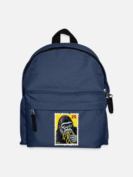 Gorilla isst Nudeln – Comic-Briefmarke - Kinder Rucksack - Navy