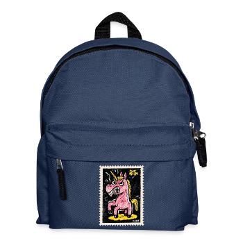Wütendes Einhorn als Comic-Briefmarke - Kinder Rucksack - Navy - Vorne