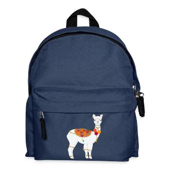 Traditionally Decorated Alpaca – Colorful Boho Motif - Kids' Backpack - navy - Front