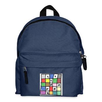 buntes Quadrat in Quadrate aufgeteilt, mit zahlen - Kinder Rucksack - Navy - Vorne