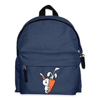 Hase groß riesig Möhre Karotte Liebe Hunger Lecker - Kinder Rucksack - Navy - Vorne