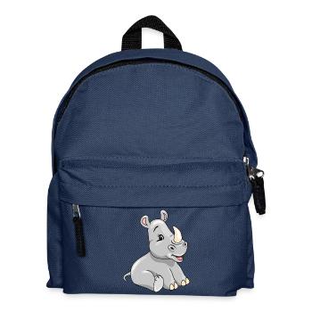 Cartoon sitting smiling baby rhino - Kids' Backpack - navy - Front