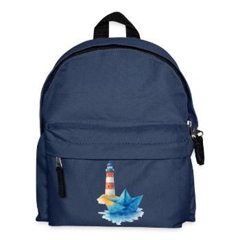 Paper Boat Watercolor Lechtturm - Kids' Backpack - navy - Front