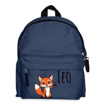 Renard Leo - Je m’appelle Leo - Animal de la forêt mignon - Sac à dos Enfant - bleu marine - Devant