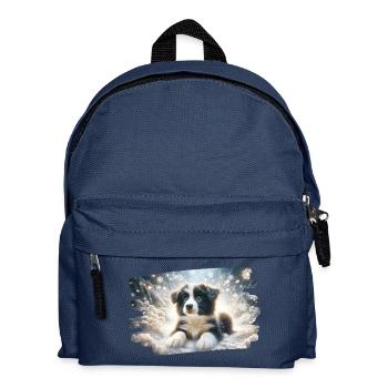 Rêve d’hiver avec chiot border colly dans la neige - Sac à dos Enfant - bleu marine - Devant