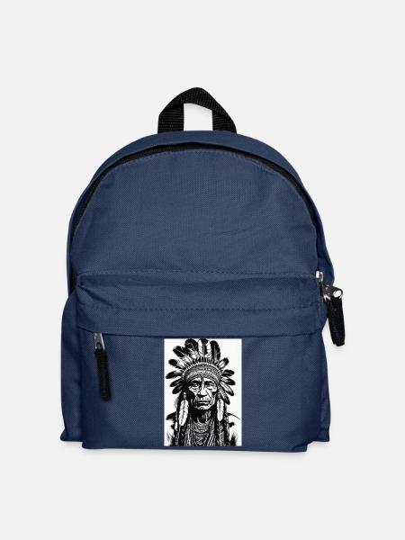Indigener Häuptlingskopf mit Federschmuck - Kinder Rucksack - Navy
