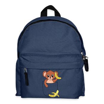 Affe in Brusttasche – lustiges Tierdesign - Kinder Rucksack - Navy - Vorne