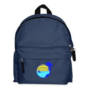 Schwimmen Mann Palmen Strand Streifen Meer Reise - Kinder Rucksack - Navy - Vorne
