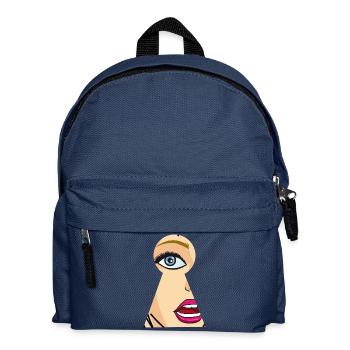 Frau schaut durch Schlüsselloch, Comic Pop Art - Kinder Rucksack - Navy - Vorne