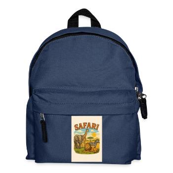 Paysage de savane avec lion, éléphant, girafe - Sac à dos Enfant - bleu marine - Devant