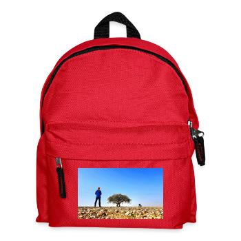Einsamer Entdecker mit Baum und Fahrrad - Kinder Rucksack - Rot - Vorne