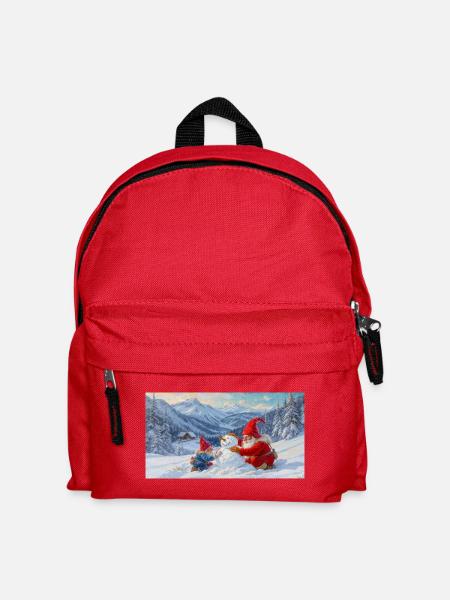 Zwei Zwerge und Schneemann in der Winterlandschaft - Kinder Rucksack - Rot