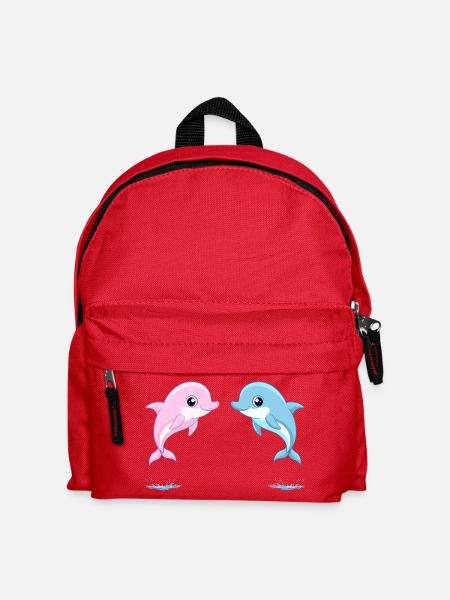 Zwei Baby-Zwillinge blauer und rosa Delfine, springend - Kinder Rucksack - Rot