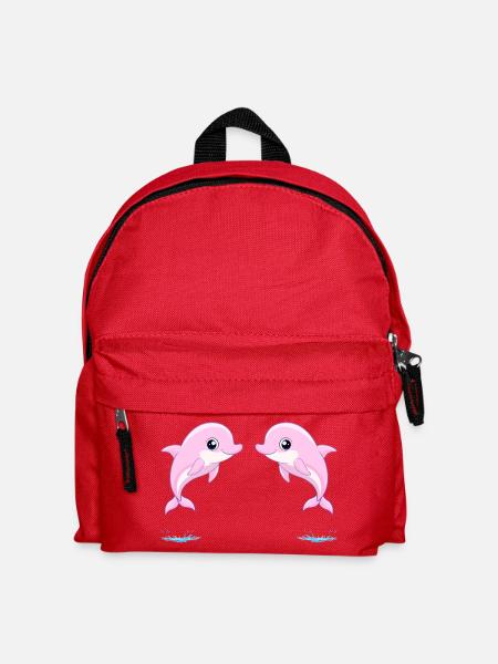Zwei rosa Baby-Zwillingsdelfine, die freudig springen - Kinder Rucksack - Rot