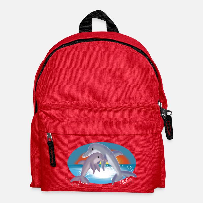 Illustration de couple de dauphins joyeux - Sac à dos Enfant - rouge
