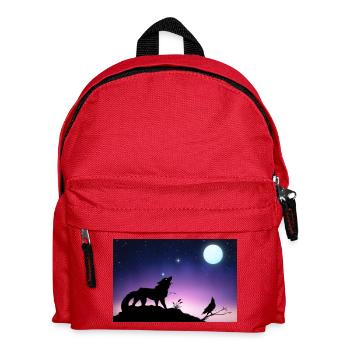 Sternwolf und Rabe unter dem Mond - Poster - Kinder Rucksack - Rot - Vorne