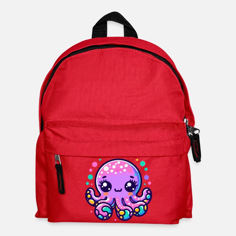 Kawaii Neon Oktopus Illustration - Kinder Rucksack - Rot