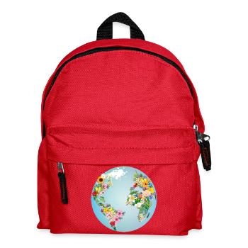 light blue globe with continents made of flowers - Kids' Backpack - red - Front
