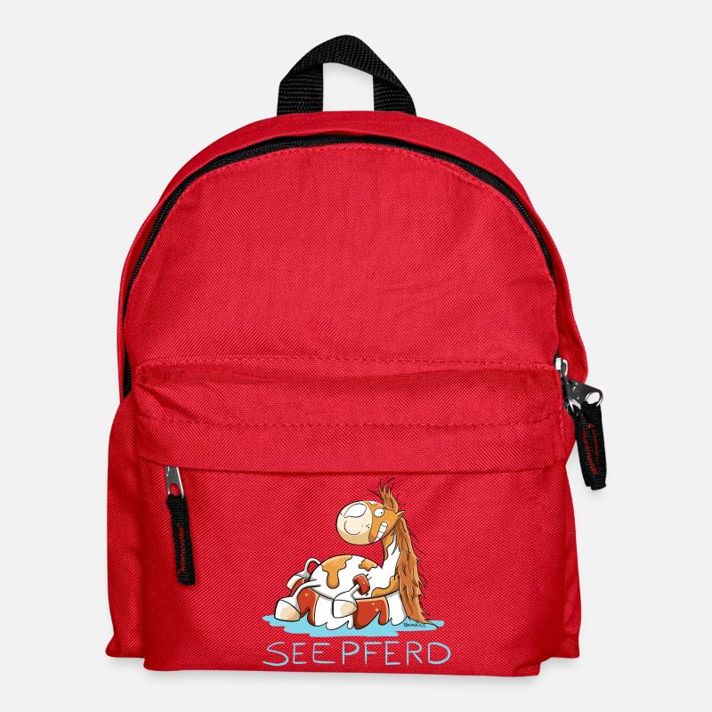 Seepferd im Urlaub I Comic Wortspiel Pferd - Kinder Rucksack - Rot