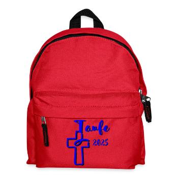 Taufe 2025 Fisch taucht in Kreuz blau Kontrast - Kinder Rucksack - Rot - Vorne