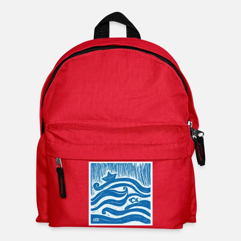 Schiff Ahoi - Linol Style - Kinder Rucksack - Rot