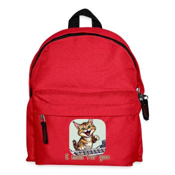 Katzenkomposition: Mailkätzchen am PC - Kinder Rucksack - Rot - Vorne