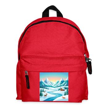 Alpenwinter-Szenerie mit Hirsch & Hütte - Kinder Rucksack - Rot - Vorne