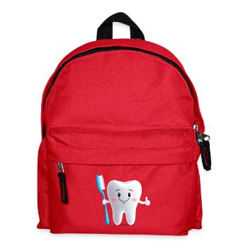 Lächelnder Zahn mit Zahnbürste - Kinder Rucksack - Rot - Vorne